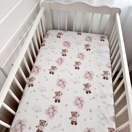 Prześcieradło bawełna MIŚ TEDDY balony róż