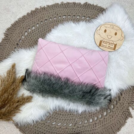 Mufka VELVET róż + puszek szary