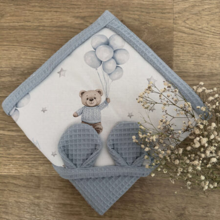 Ręcznik niemowlęcy MIŚ TEDDY balony niebieskie + WAFEL jeans