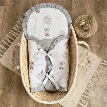 Becik niemowlęcy z kolekcji MIŚ TEDDY balony szare + VELVET szary