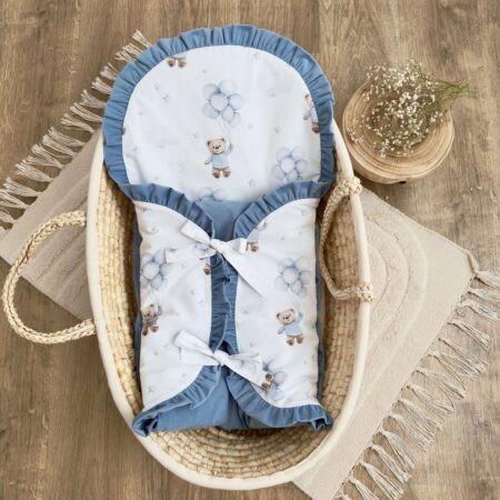 Becik niemowlęcy z kolekcji MIŚ TEDDY balony niebieskie + VELVET jeans