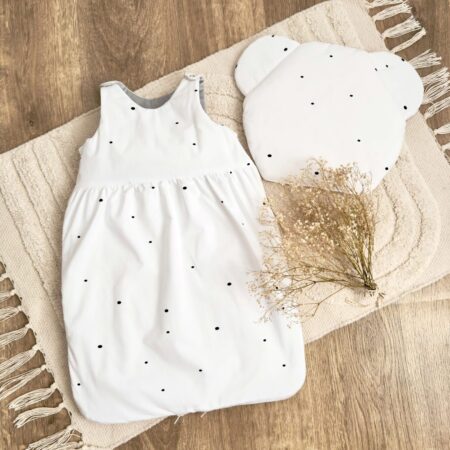 Śpiworek do spania kolekcja NIEREGULARNE KROPKI + VELVET szary + poduszka GRATIS