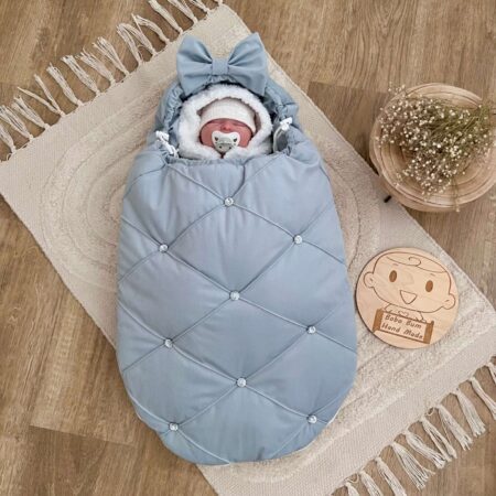 Śpiworek do gondoli pikowany VELVET szary+ diamenciki + kokarda