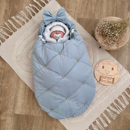 Śpiworek do gondoli pikowany VELVET szary + złote guziki + kokarda