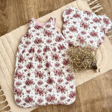 Śpiworek do spania kolekcja OLD ROSES + VELVET róż + poduszka GRATIS