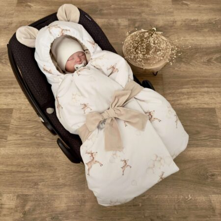 Kołderka do auta. Kolekcja SARENKA Z BALONEM + VELVET beż