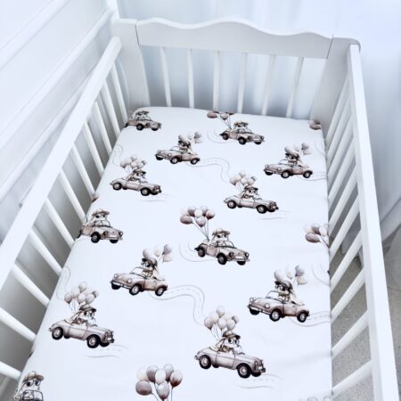 Prześcieradło bawełna KRÓLIKI W AUTACH