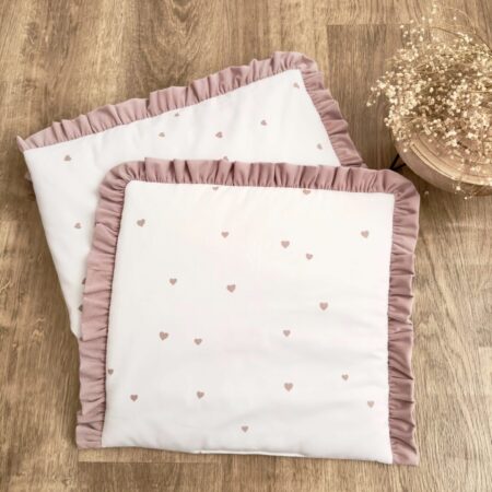 Kołderka + poduszka z wypełnieniem. Kolekcja SERDUSZKA beż + VELVET brudny róż