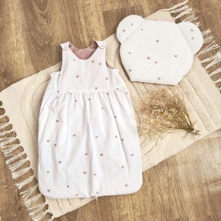 Śpiworek do spania kolekcja SERDUSZKA beż + VELVET brudny róż + poduszka GRATIS