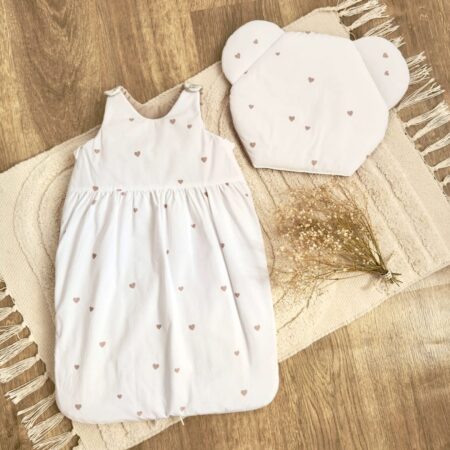 Śpiworek do spania kolekcja SERDUSZKA beż + VELVET beż + poduszka GRATIS