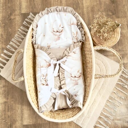 Becik niemowlęcy z kolekcji PODNIEBNE KRÓLIKI + VELVET beż