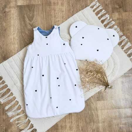 Śpiworek do spania kolekcja SERDUSZKA + VELVET jeans + poduszka GRATIS