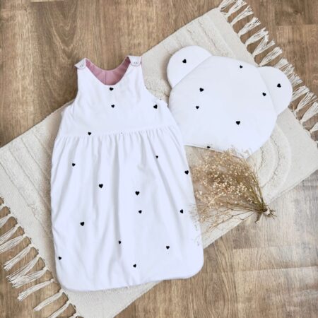 Śpiworek do spania kolekcja SERDUSZKA + VELVET smoky rose + poduszka GRATIS