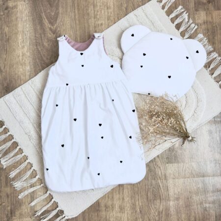 Śpiworek do spania kolekcja SERDUSZKA + VELVET brudny róż + poduszka GRATIS