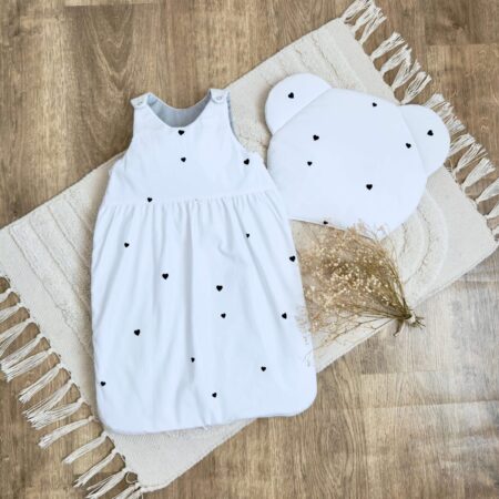 Śpiworek do spania kolekcja SERDUSZKA + VELVET szary + poduszka GRATIS