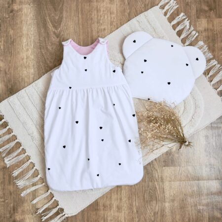 Śpiworek do spania kolekcja SERDUSZKA + VELVET róż + poduszka GRATIS