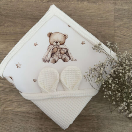 Ręcznik niemowlęcy ŚPIĄCE MISIE + WAFEL krem