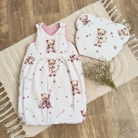 Śpiworek do spania kolekcja ŚPIĄCE MISIE + VELVET róż + poduszka GRATIS