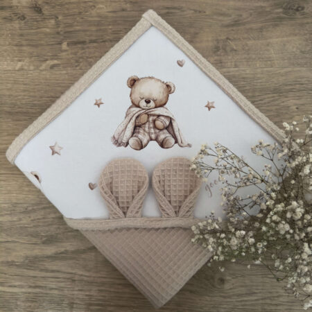 Ręcznik niemowlęcy ŚPIĄCE MISIE + WAFEL beż