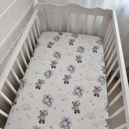 Prześcieradło bawełna MIŚ TEDDY balony niebieskie