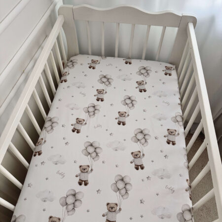 Prześcieradło bawełna MIŚ TEDDY balony szare