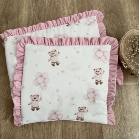 Kołderka + poduszka z wypełnieniem. Kolekcja MIŚ TEDDY balony róż+ VELVET róż