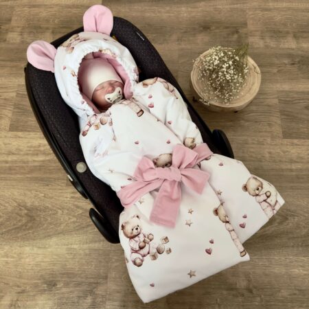 Kołderka do auta. ŚPIĄCE MISIE + VELVET róż