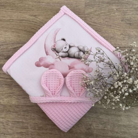 Ręcznik niemowlęcy MIŚ NA KSIĘŻYCU + WAFEL róż