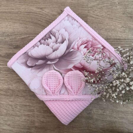 Ręcznik niemowlęcy PIWONIE + WAFEL róż