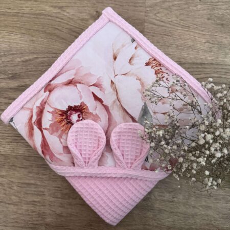 Ręcznik niemowlęcy PASTELOWE PIWONIE + WAFEL róż