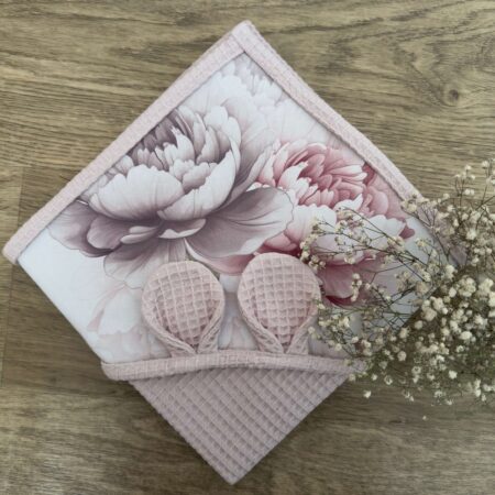 Ręcznik niemowlęcy PIWONIE + WAFEL pudrowy brudny róż