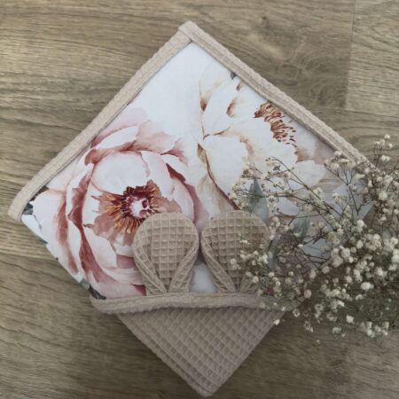 Ręcznik niemowlęcy PASTELOWE PIWONIE + WAFEL beż