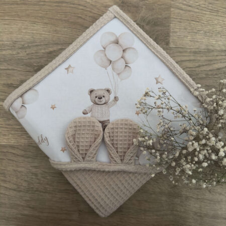 Ręcznik niemowlęcy MIŚ TEDDY balony beżowe + WAFEL beż