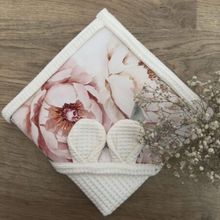 Ręcznik niemowlęcy PASTELOWE PIWONIE + WAFEL krem