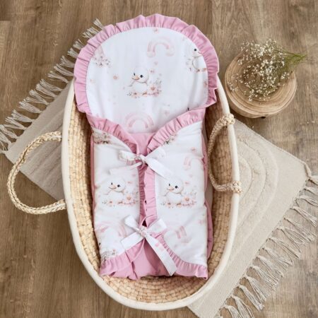 Becik niemowlęcy z kolekcji SŁODKA KACZUSZKA + VELVET róż