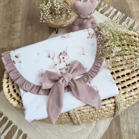 Mata podróżna. JEDNOROŻEC Z BALONEM + VELVET brudny róż