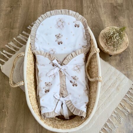 Becik niemowlęcy z kolekcji MIŚ TEDDY balony beżowe + VELVET beż