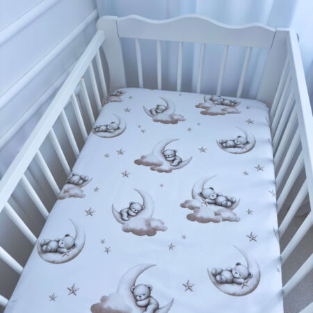 Prześcieradło bawełna MIŚ NA KSIĘŻYCU beżowy