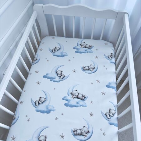 Prześcieradło bawełna MIŚ NA KSIĘŻYCU niebieski