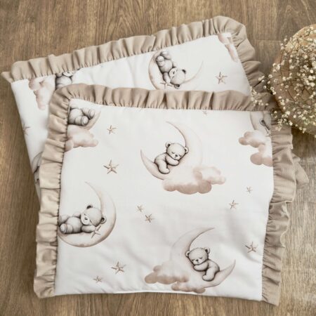 Kołderka + poduszka z wypełnieniem. Kolekcja MIŚ NA KSIĘŻYCU + VELVET beż