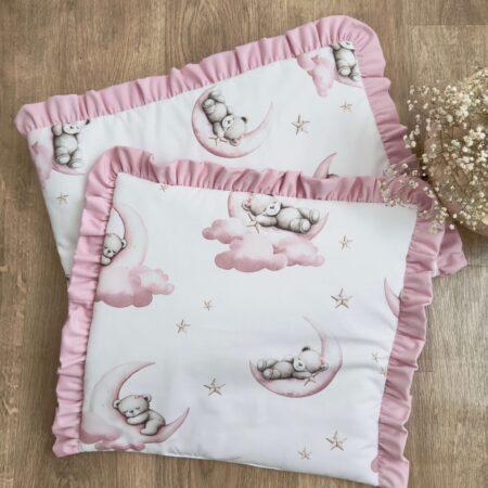 Kołderka + poduszka z wypełnieniem. Kolekcja MIŚ NA KSIĘŻYCU + VELVET róż
