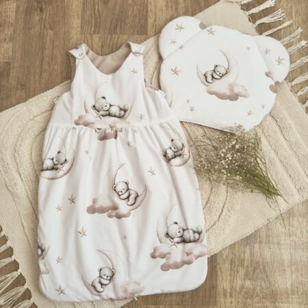 Śpiworek do spania kolekcja MIŚNA KSIĘŻYCU + VELVET beż + poduszka GRATIS