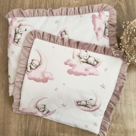 Kołderka + poduszka z wypełnieniem. Kolekcja MIŚ NA KSIĘŻYCU + VELVET brudny róż