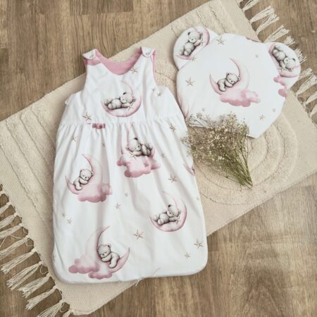 Śpiworek do spania kolekcja MIŚNA KSIĘŻYCU + VELVET róż + poduszka GRATIS