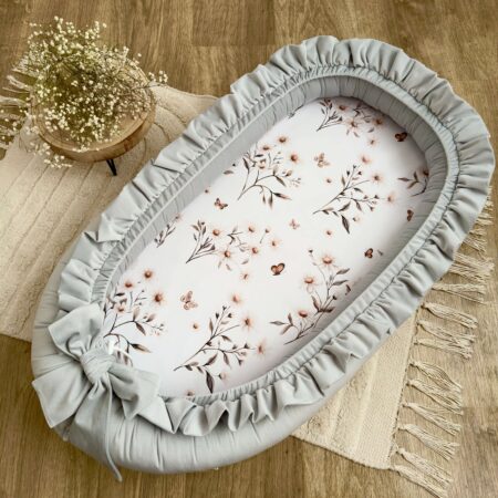 Kokon niemowlęcy z kolekcji STOKROTKI + VELVET szary