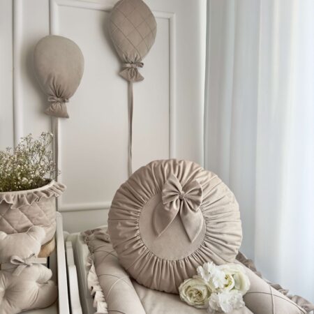 Poduszka okrągła KOKARDKA VELVET beż