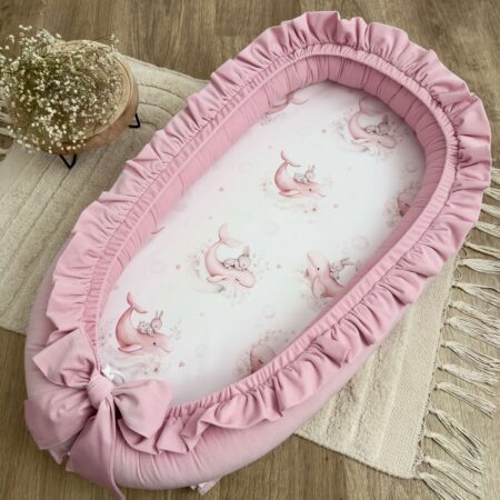 Kokon niemowlęcy z kolekcji SŁODKI WIELORYB + VELVET róż