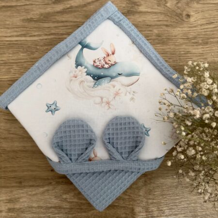 Ręcznik niemowlęcy SŁODKI WIELORYB + WAFEL jeans