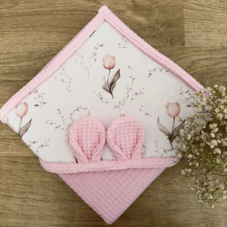Ręcznik niemowlęcy TULIPANY + WAFEL róż