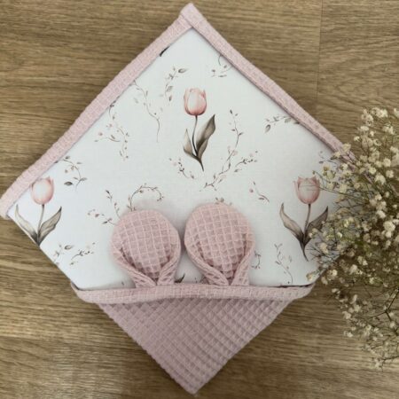 Ręcznik niemowlęcy TULIPANY+ WAFEL pudrowy brudny róż